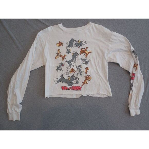 Tom And Jerry Crop Top Women Sz M Long Sleeve Cartoon‎ Animation - Picture 1 of 8